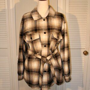 Warm and Cozy Landry black and tan plaid jacket with tie belt-XL/TG